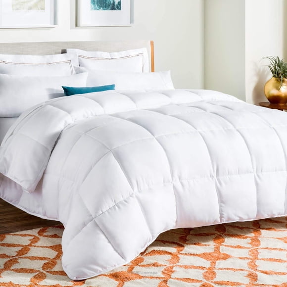 LINENSPA All-Season White Down Alternative Quilted Comforter, King, Hypoallergenic Plush Microfiber Fill, Machine Washable, 300 gsm Fill Weight