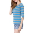 thumbnail image 4 of INSPIRE CHIC Hauts pour Femmes Non Doublés Col Rond Manches au Coude Coupe Ajustée T-Shirt Décontracté S Bleu Gris, 4 of 8