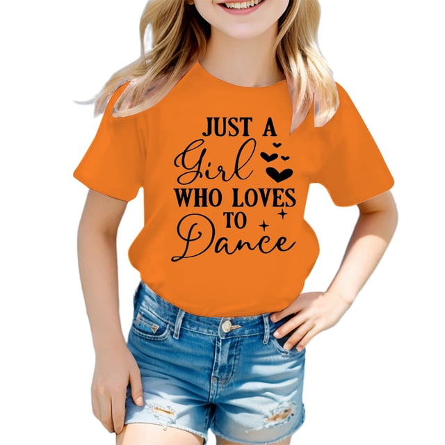 PMVFHDE Hauts Tendance pour Filles T-Shirts Tunique Graphique T-Shirt pour Fille T-Shirt pour Filles Hauts Manches Courtes Hauts Tube pour Filles Enfant Filles Mignon Graphique Col Rond T-Shirt Manches Courtes T-Shirt d'Été Orange, 3-4 Ans