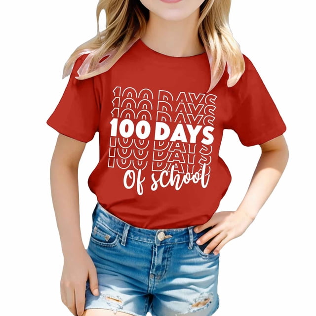 Hauts d'Été Garçons Filles T-Shirts Décontractés Imprimé Lettre Col Rond Manches Courtes Pull T-Shirt Quotidien Printemps pour Enfant 4-5T