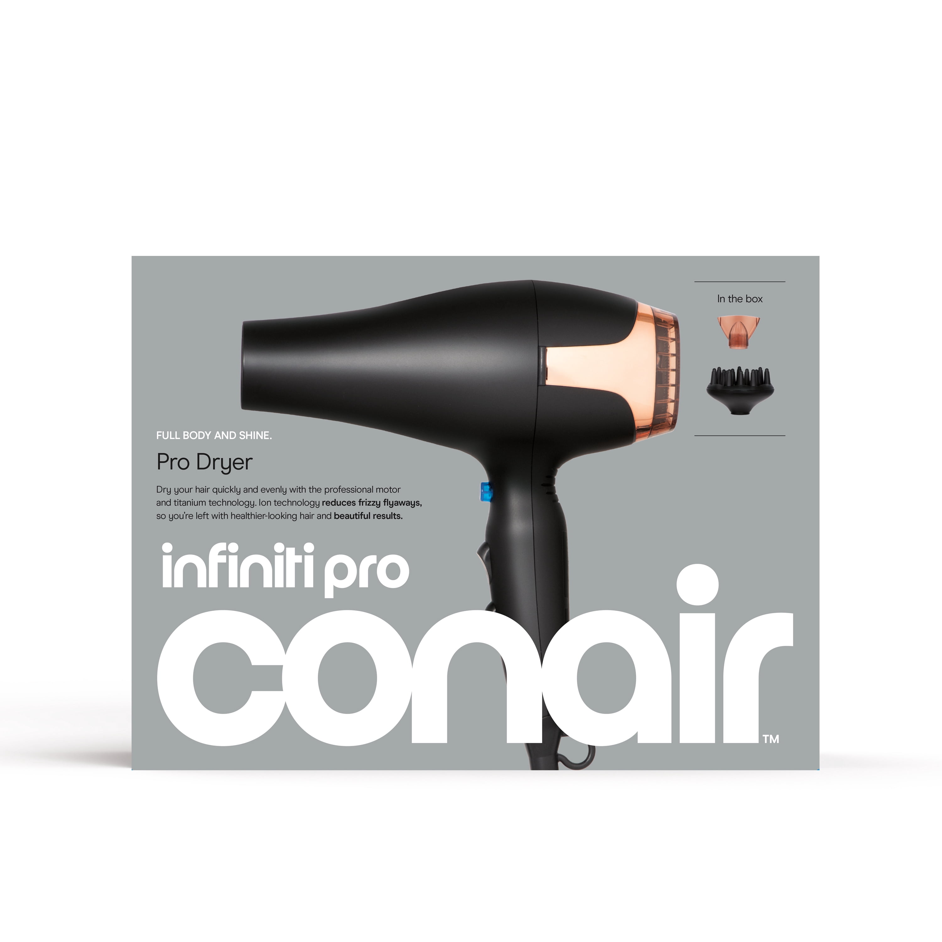 Sèche‑Cheveux 1875 W Moteur AC Professionnel InfinitiPRO par Conair, Tourmaline Céramique, Noir/Or Rose, 1 Pk