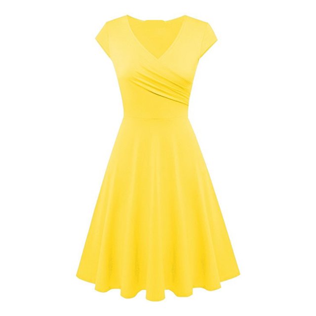 Robes d'Été Grande Taille pour Femmes 2024 Décontractées Couleur Décontractée Manches Courtes Col en V Robe Ample Économisez jusqu'à 65 % de Rabais!