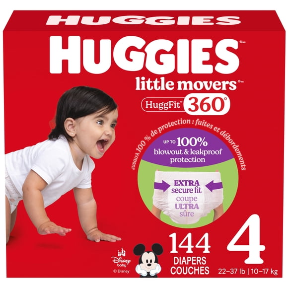 Huggies Little Movers HuggFit 360° Baby Diapers with 360° Waistband, Size 3-7