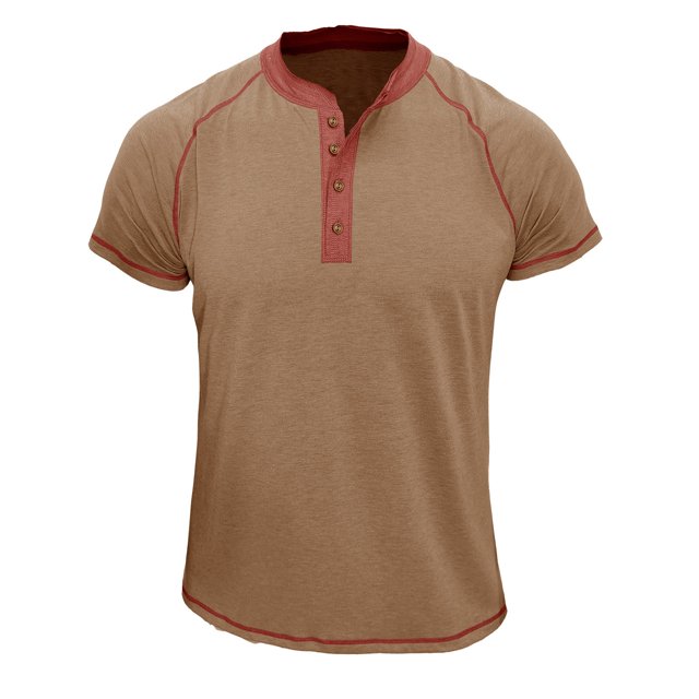 Penkiiy T-Shirt à Manches Courtes pour Homme, Décontracté, Mode, Col Rond, Chandail, Boutons, Blouse, S, Kaki