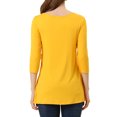 thumbnail image 3 of INSPIRE CHIC Hauts pour Femmes Col Rond Manches 3/4 Décor Boutons Ourlet Irrégulier Blouse Style Décontracté TP Jaune, 3 of 7