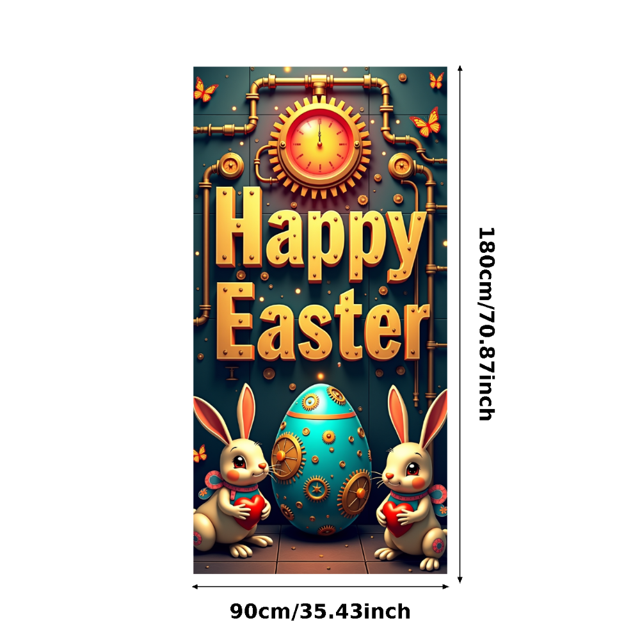 Happy Easter Theme Decorated Banner with Bunny Eggs Butterflies Party Backdrop for Easter Celebrations Easter Parties Photography Props Easter Decorations