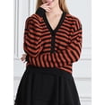 thumbnail image 3 of Gupgi Cardigan Rayé pour Femmes Pull Slim Manches Longues Col en V Fermeture à Boutons Veste Décontractée Automne, 3 of 8