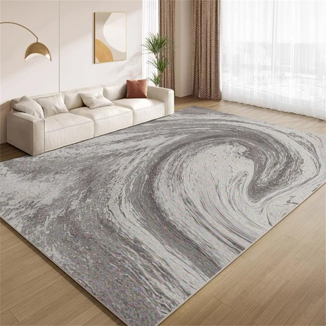 Abstract Grey Swirl Area Rugs, Ombre Gray Brown Design Carpet, Non Slip Low Pile Washable Indoor Rug for Living Room Bedroom Gameroom Study Office Entrance Foyer 5x6ft