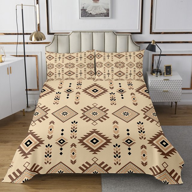 Aztec Quilt Set Queen Geometric Bedspread Set For Adult Men Women Southwest Coverlet Set American Tribal Bed Set Ancient Boho Yellow Room Decor