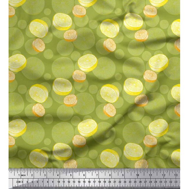 Soimoi Green Cotton Duck Fabric Lemon Slice Vegetable Decor Fabric Printed Yard 56 Inch Wide