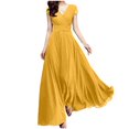 thumbnail image 1 of Ersazi Robe Froncée pour Femmes, Col en V, Couleur, Manches Courtes, Chiffon, Fermeture à la Taille, Robe de Soirée en Liquidation, Jaune, TG, 1 of 7