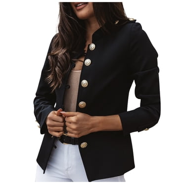 IROINID Women's Short Blazer Jacket Solid Color Long Sleeve Leisure Slim-Breasted Small Suit Short Coat Top, Black