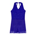 thumbnail image 4 of Ocealan Robe de Danse Latine Jazz pour Filles Enfants Costume de Danse Tango Rumba Samba Brillant Justaucorps à Franges Bleu 12, 4 of 5