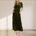 thumbnail image 1 of Robes pour Femmes 2024 Été Oversize Manches Courtes Couleur Unie Col en V Manches Longues à la Cheville Taille Haute Robe Jupe Rabais de 50 % Liquidation!, 1 of 6