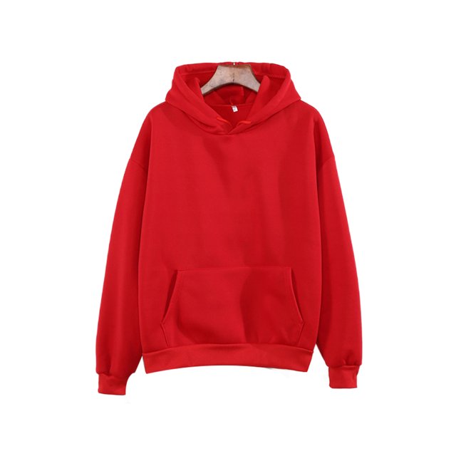 Daeful Hooded Tops Solid Color Fleece Hoodies Long Sleeve Sweatshirt Ladies Loose Fit Warm Collared Pullover Red M