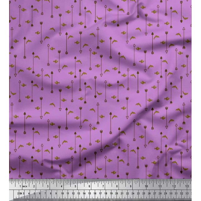 Soimoi Poly Georgette Fabric Arrow & Fish Ocean Fabric Prints by Yard 42 Inch Wide