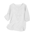 thumbnail image 1 of Yuyuzo Hauts Boho pour Femmes Chic Décontracté Chemises à Manches 3/4 Broderie Col Rond Hauts d'Été Amples T-Shirts Blouse, 1 of 7