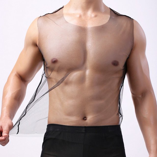 Lefu Men See Through Fishnet Tank Top Vest Breathable Gym Mesh T-Shirt Party Clubwear
