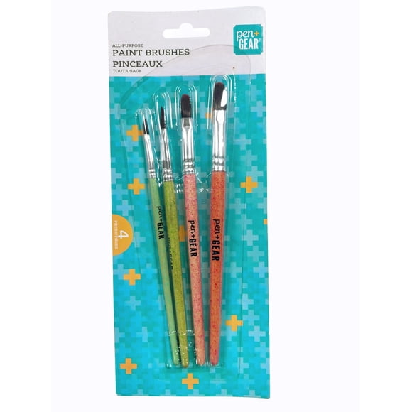 Pen+Gear 4pcs Washable Variety Artist Paint Brush Set in Blister Card, Wood Barrel with Marble Painted