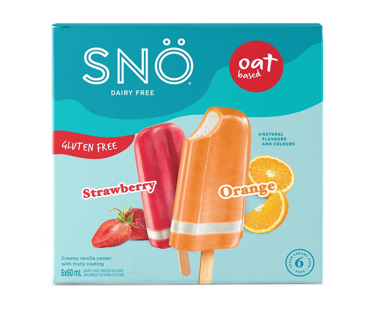 SNO Sucettes Glacées Sans Produits Laitiers, Fraise et Orange Sans Produits Laitiers Pop Glacé Crémeux Fraise et Orange