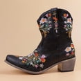thumbnail image 2 of jsaierl Women Fashion Embroidered Cowboy Riding Boots Casual Warm Middle Heels Middle Tube Short Boots Shoes, 2 of 9