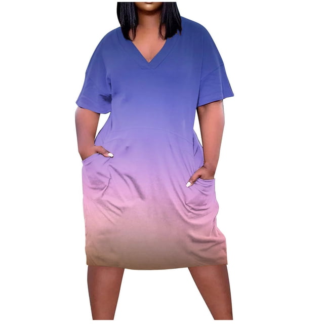 Birdeem Robe Grande Taille pour Femmes Col en V Robes d'Été Décontractées avec Poches Manches Courtes