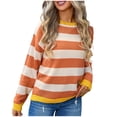 thumbnail image 1 of Chandail à Enfiler pour Femmes Col Rond Manches Longues Chandail Rayé Tricoté à Blocs de Couleur Hauts à Enfiler Chandails pour Femmes Manches Longues P-166 Orange TG, 1 of 7