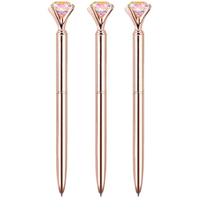 amdohai Diamond Ballpoint Pens, 3 Pack, Black Ink, Rose Gold