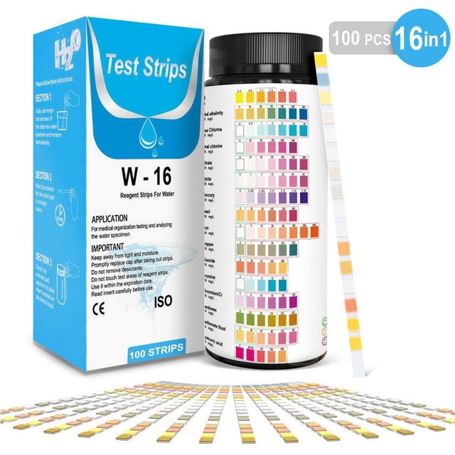 Mosiee 16 en 1 - Kit de Test d'Eau Potable Bandes / Test de Qualité de l'Eau pour la Maison Piscine Spa/ Bandes de Test d'Eau Nitrate Nitrite Dureté Ph