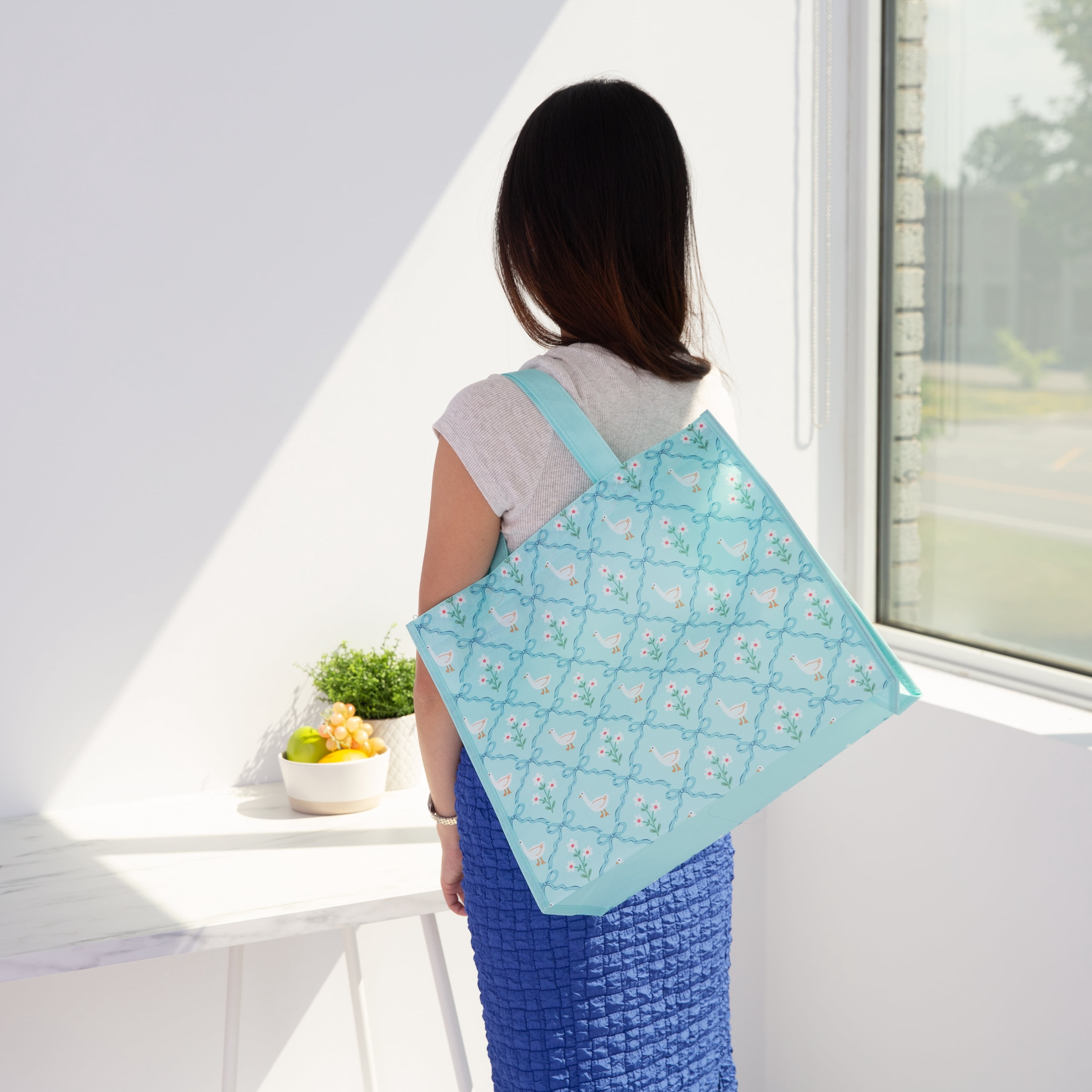 Sac De Courses Réutilisable Sur Le Thème Du Printemps Avec Porte-Bouteille – Sac À Provisions Avec Poignées Réutilisable, Sac d’épicerie Multifonction
