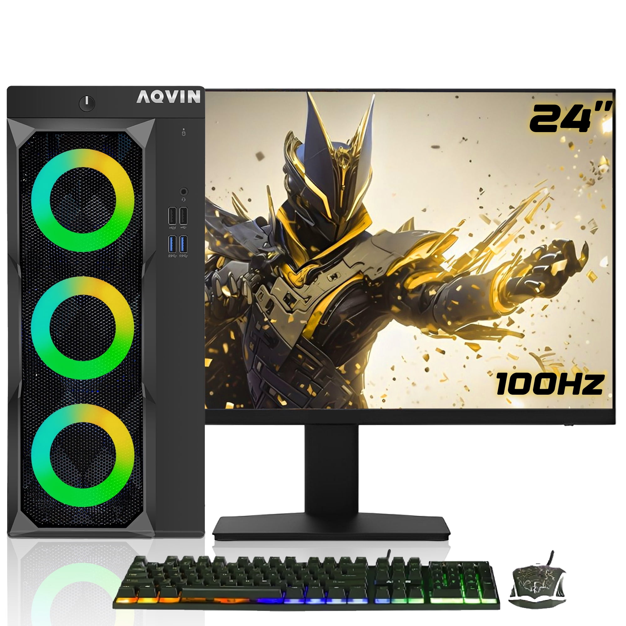 RGB Gaming PC Tower Combo New 24" Monitor GeForce GTX 1650 4GB Intel Core i7 Processor 32GB DDR4 RAM 512GB SSD 500GB HDD Windows 11 Pro Refurbished