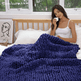 thumbnail image 2 of Comtest Chunky Knit Throw Blanket Chenille, Navy, 87"x103"(California King Size), 2 of 6