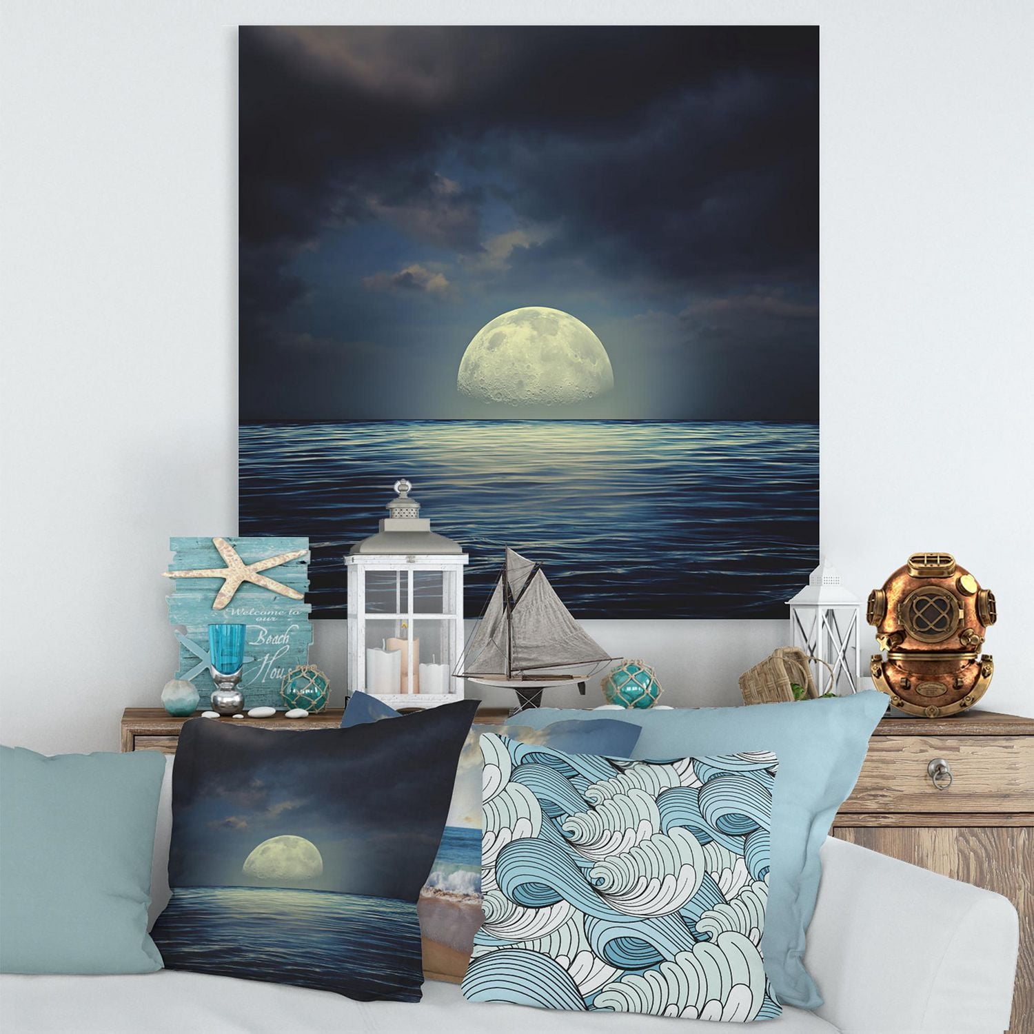 Designart Super Lune sur la mer II Art mural sur toile