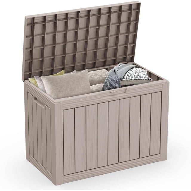 Coffre de Terrasse en Résine de 45 Gallons, Coffre de Rangement Extérieur Verrouillable pour Meubles, Outils de Jardin et Rangement d'Outils, Boîtes de Rangement Extérieures Étanches - Gris