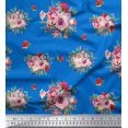 thumbnail image 1 of Soimoi Tissu Crêpe polyester Bleu Imprimé Feuilles d'Épices & Roses par Yard 42 Pouces de Large, 1 of 3