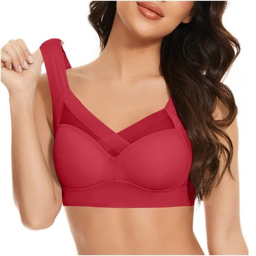 Ohufall Wireless Bra for Womens V Neck Plus Size Full Coverage Solid Bras Traceless Thin No Underwire Everyday Bras， Size L-6XL