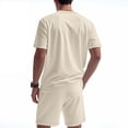 thumbnail image 4 of JDQJBZ Mens 2 Piece Loungewear Set Breathable V Neck Short Sleeve Shirt and Elastic Shorts, 4 of 5