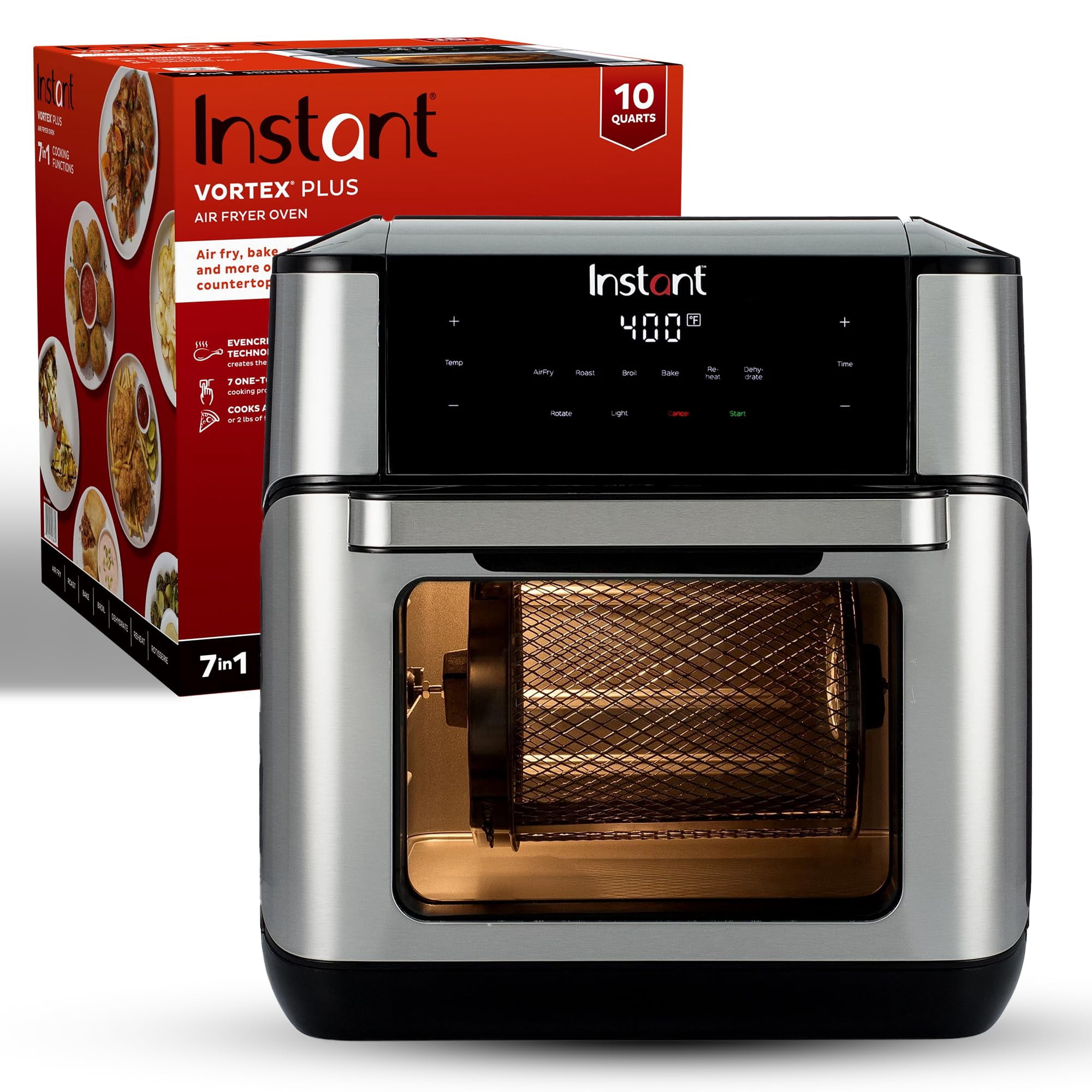Instant Pot 10QT Air Fryer, 7-in-1 Functions with EvenCrisp Technology that Crisps, Broils, Bakes, Roasts, Dehydrates, Reheats & Rotisseries, Include