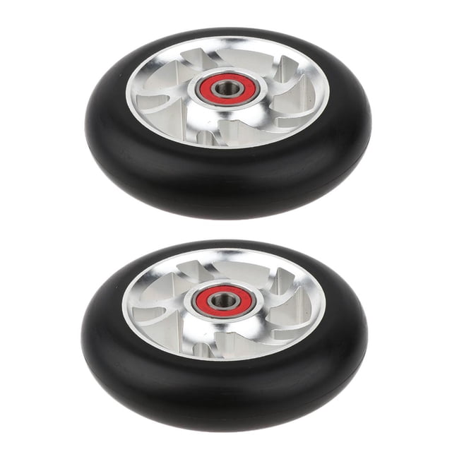 2 Pcs Roues de Trottinette 100 mm avec Roulements et Bagues en Blanc. Ces Roues de Rechange Professionnelles Comprennent un Matériau en Polyuréthane PU Résistant à l'Abrasion, un Noyau en Alliage d'Aluminium a 6063T6, et une Taille de 100 x 24 mm (3,9 x 0,9 Pouces). les Roues Ont une Indice de Dureté de 88 a et une Résilience de 85 %, avec des Roulements ABEC 608 Inclus. l'Ensemble Comprend Deux Roues Convenant aux Trottinettes