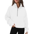 thumbnail image 2 of Womens Half Zip Hoodies Plus Size Fleece Sweatshirt Thumb Hole Cropped Pullover Fall Winter Tops, 2 of 5