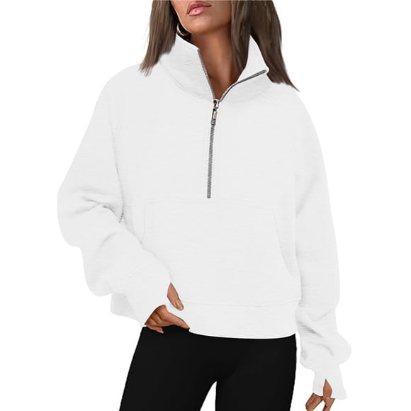 EQWLJWE Winter Clothes Clearance Half Zip Cropped Finger Hole Sweatshirts 1/4 Zip Up Pullover Sweatshirts Winter Clothes 2023 Outfits Sweater Halloween Clearance Clothes Tops for Women 2023