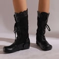 thumbnail image 3 of LOVZFMLL Bottes pour Femmes Mi-Mollet Bottes d'Hiver à Lacets Bout Rond Sangles Ajustables Talon Plat Mode Automne Hiver Bottes Chaussures, 3 of 8