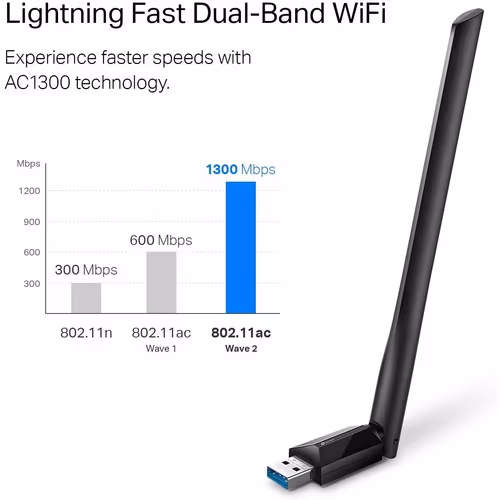 thumbnail image 4 of TP-Link T3U Plus IEEE 802.11ac Dual Band Wi-Fi Adapter for Desktop Computer, Notebook - USB 3.0 - 1.27 Gbit/s - 2.40 GHz ISM - 5 GHz UNII - External, 4 of 9