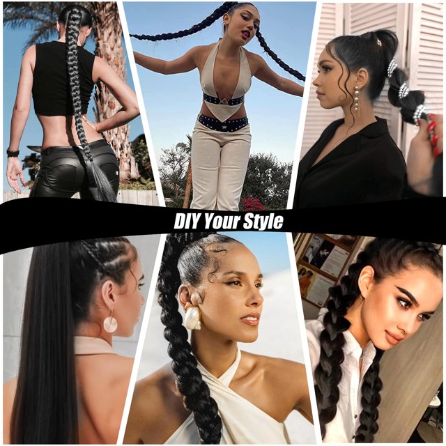 ZheElen Instant Length And Volume Ponytail Extension For Female Just Like Own Hair Coronet Braid Switch black 1Set