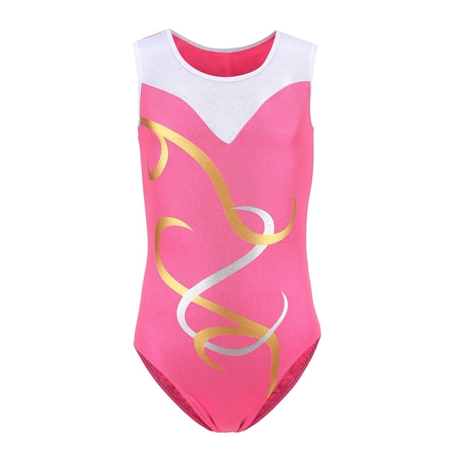 Girls Shiny Swirl Metallic Athletic Dance Gymnastic Leotards Bodysuit Outfit