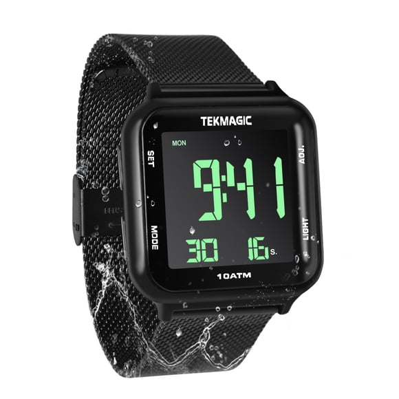 Montre Étanche en Acier Inoxydable 10 ATM pour Hommes Garçons Natation Plongée avec Chronomètre, Alarme, Double Fuseau Horaire, Format 12/24 Heures