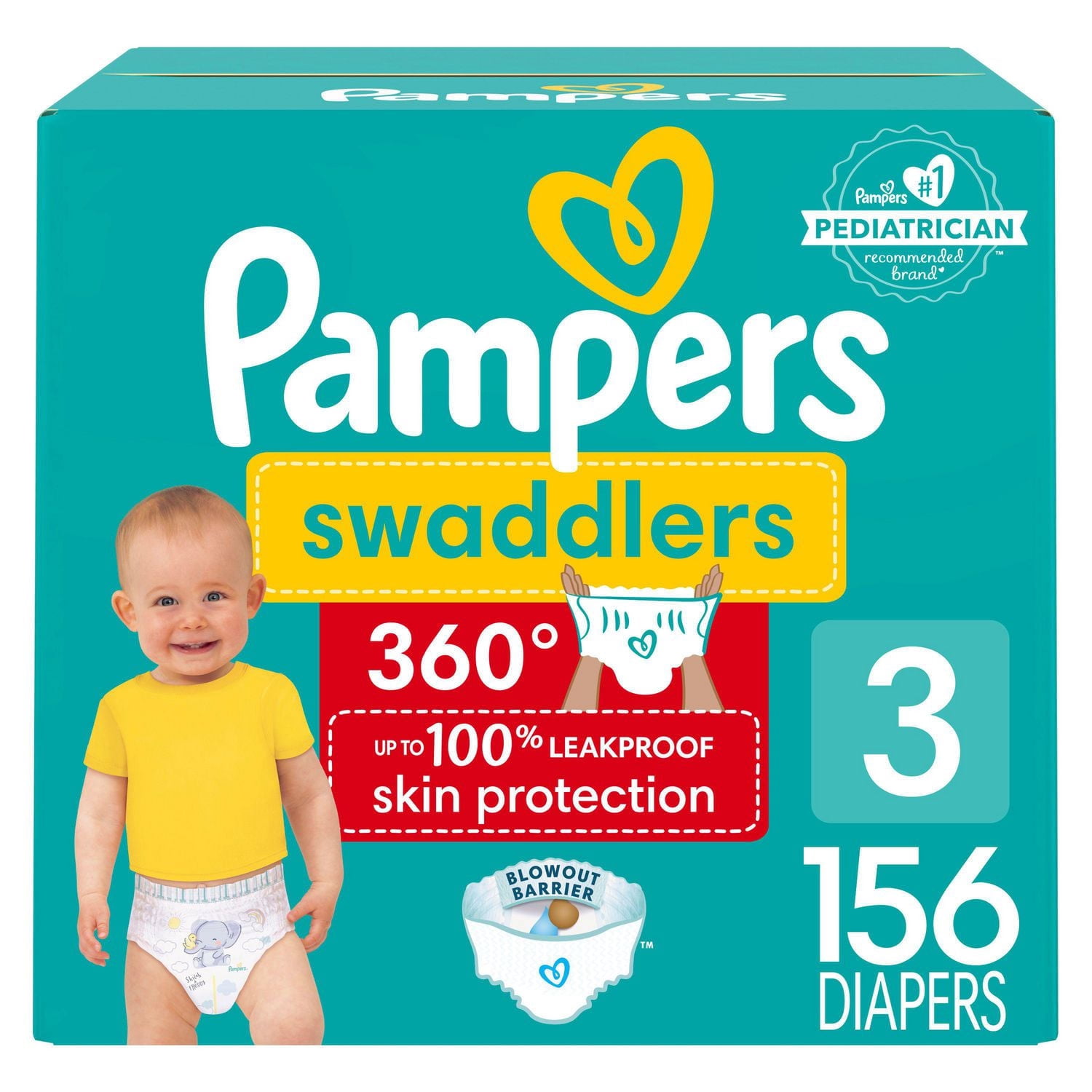 Pampers Couches - Swaddlers 360° - Taille 3, jusqu'à 100 % Anti-Fuites avec Ajustement Sec et Confortable, Onglets Faciles à Enlever Conçus pour des Changements Faciles, Couche à Enfiler
