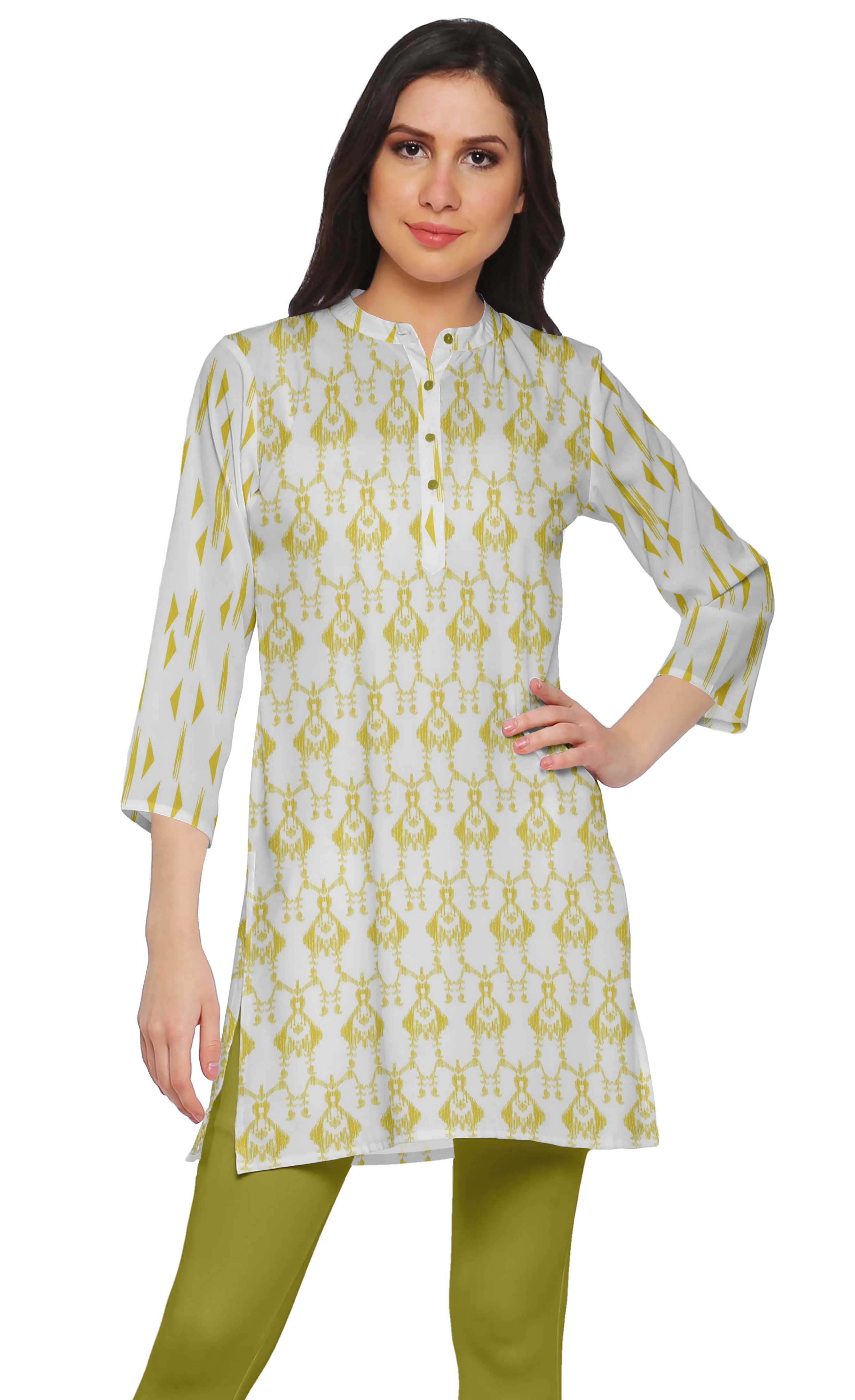 Moomaya Kurta Mini en Poly-Crêpe Tunique d'Été Kurtis Courts Imprimés pour Femmes