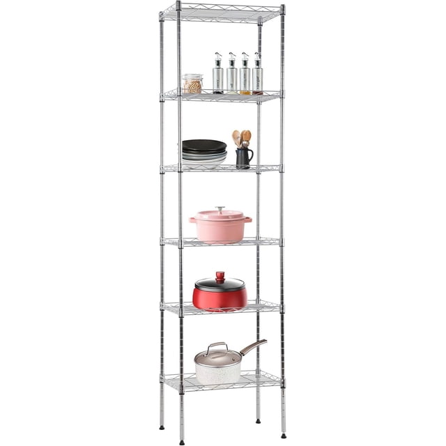 FDW 6-Tier Wire Storage 17x12x64 Chrome Shelving Shelves, Adjustable Racks Heavy-Duty Metal Shelf