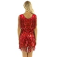 thumbnail image 4 of renvena Robe Mini pour Femmes à Paillettes Brillantes avec Franges en Similicuir à Col en V Sans Manches Tenue de Danse Samba Rouge TTG, 4 of 6